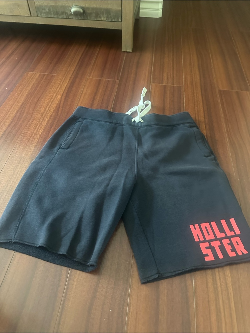Hollister Men's Navy Athletic Shorts with Red Logo